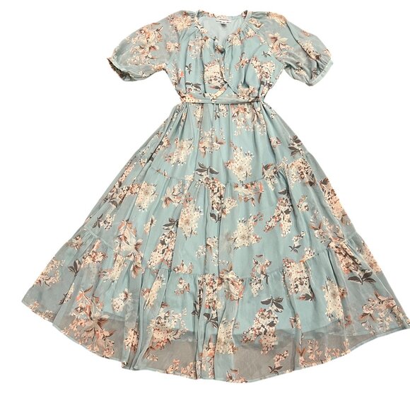 Motherhood Floral Tiered Midi Dress, Mint Green, M - Picture 2 of 11